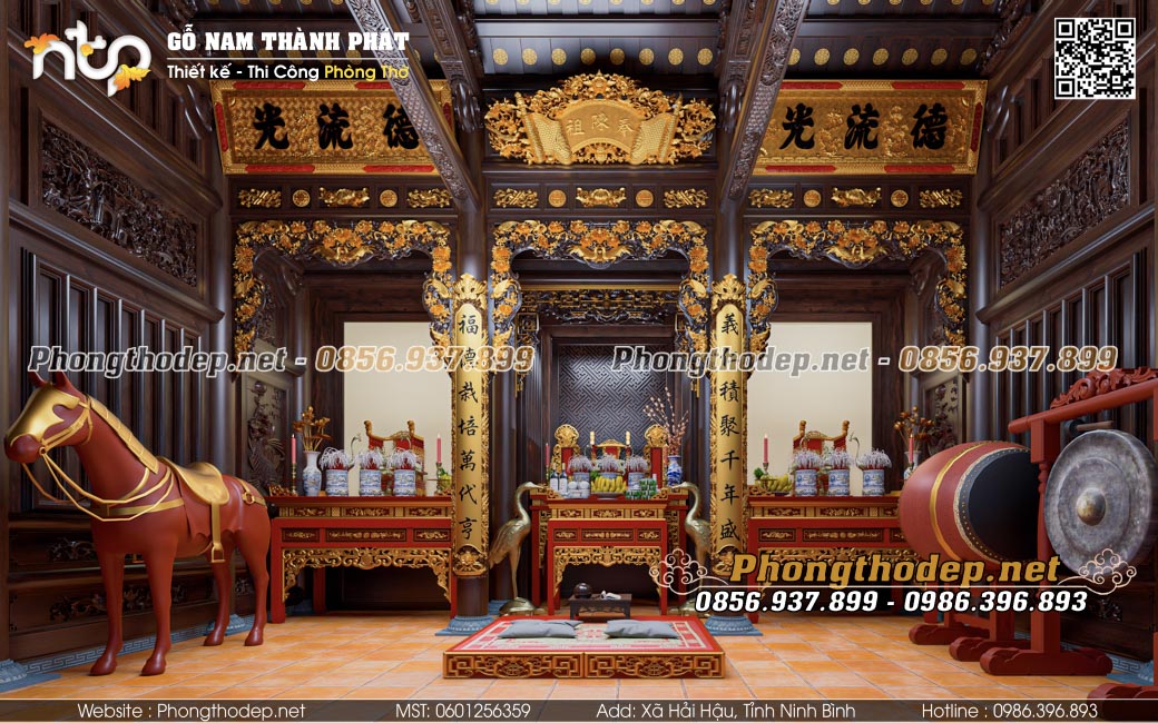 Thiết kế nội thất phòng thờ 3 gian đẹp sang trọng
